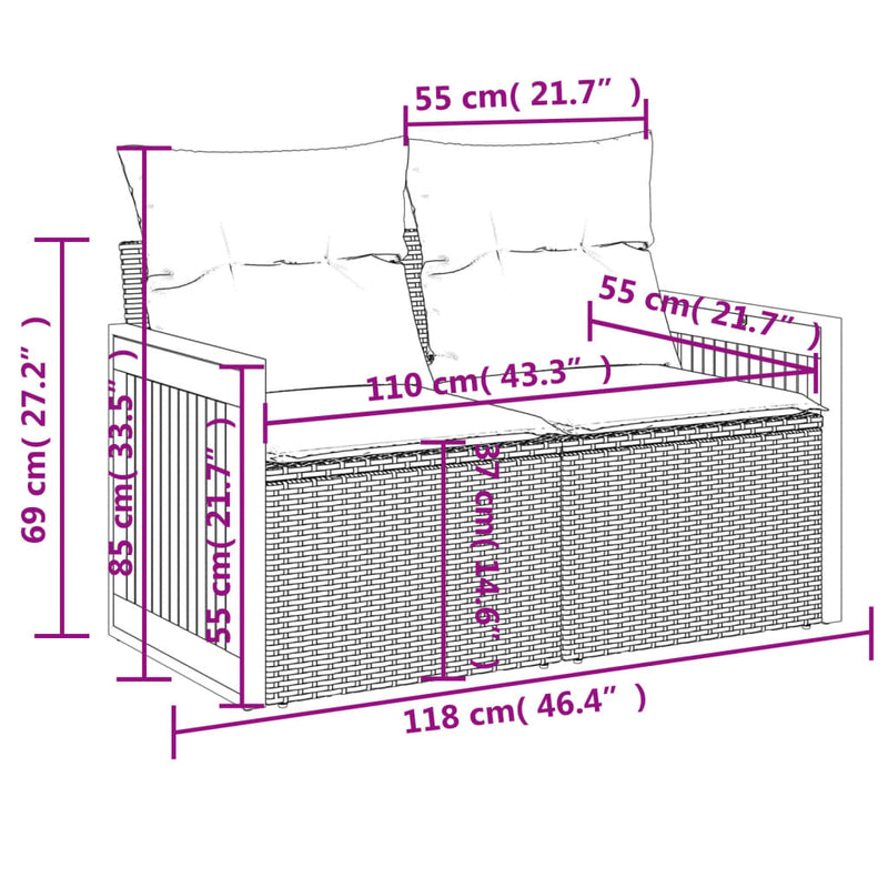 14-tlg. Garten-Sofagarnitur mit Kissen Grau Poly Rattan