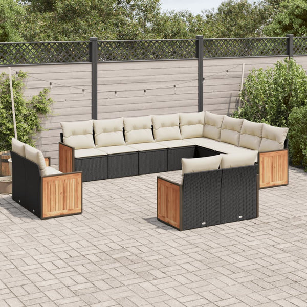 12-tlg. Garten-Sofagarnitur mit Kissen Schwarz Poly Rattan