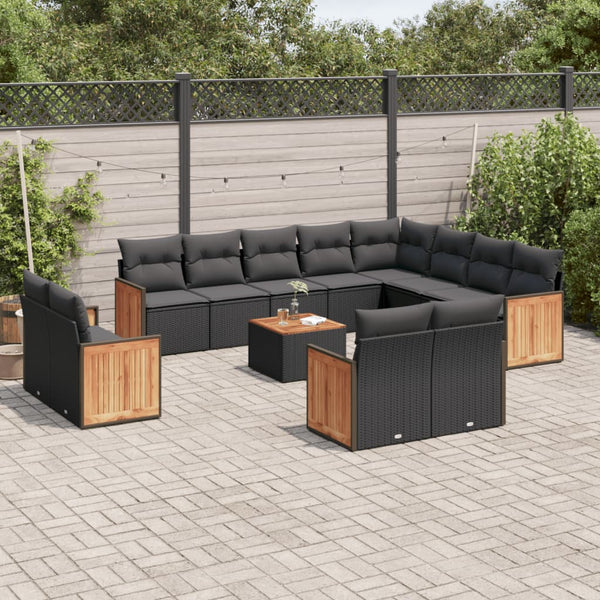 13-tlg. Garten-Sofagarnitur mit Kissen Schwarz Poly Rattan