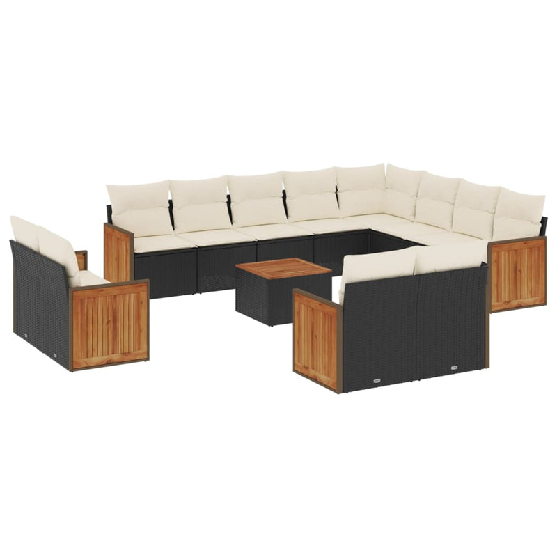 13-tlg. Garten-Sofagarnitur mit Kissen Schwarz Poly Rattan