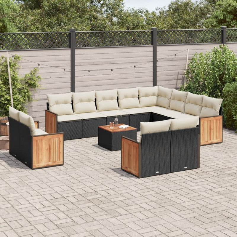 13-tlg. Garten-Sofagarnitur mit Kissen Schwarz Poly Rattan