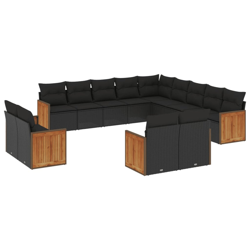 13-tlg. Garten-Sofagarnitur mit Kissen Schwarz Poly Rattan