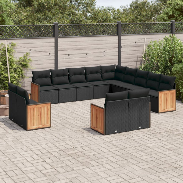 13-tlg. Garten-Sofagarnitur mit Kissen Schwarz Poly Rattan