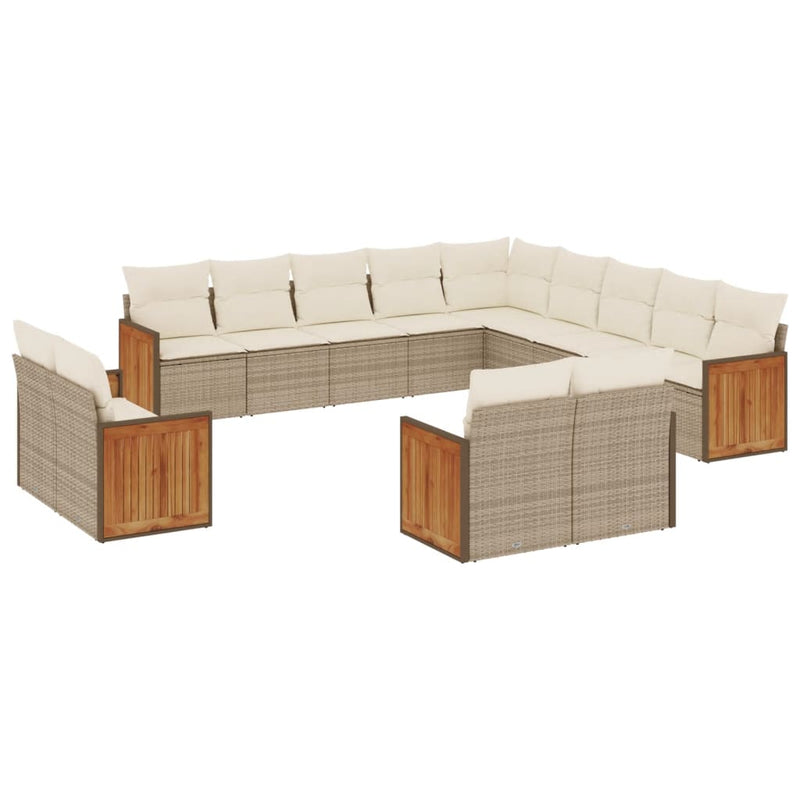 13-tlg. Garten-Sofagarnitur mit Kissen Beige Poly Rattan