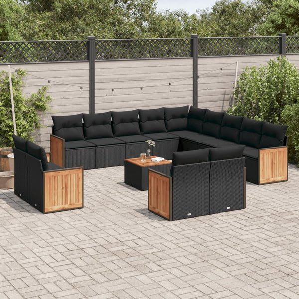 14-tlg. Garten-Sofagarnitur mit Kissen Schwarz Poly Rattan