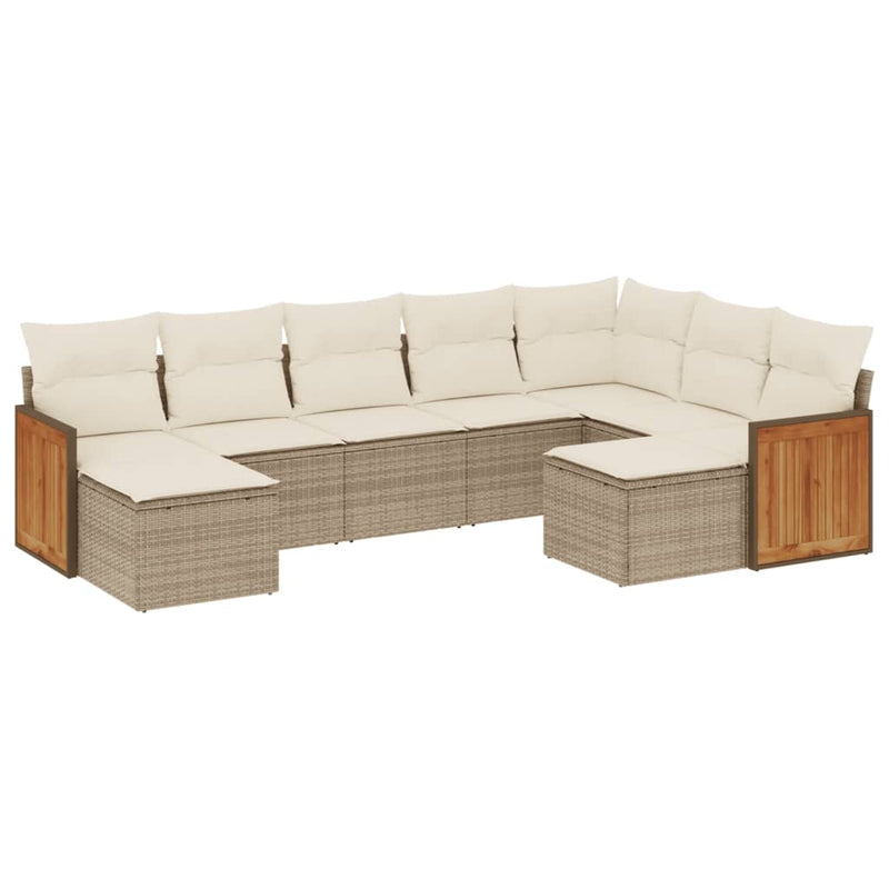 9-tlg. Garten-Sofagarnitur mit Kissen Beige Poly Rattan