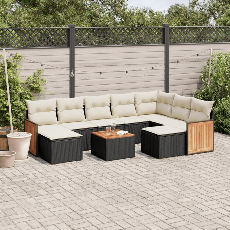 10-tlg. Garten-Sofagarnitur mit Kissen Schwarz Poly Rattan