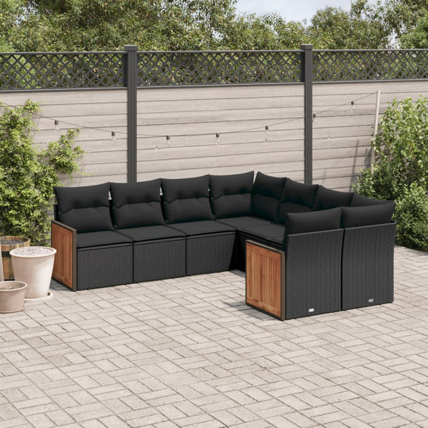 8-tlg. Garten-Sofagarnitur mit Kissen Schwarz Poly Rattan