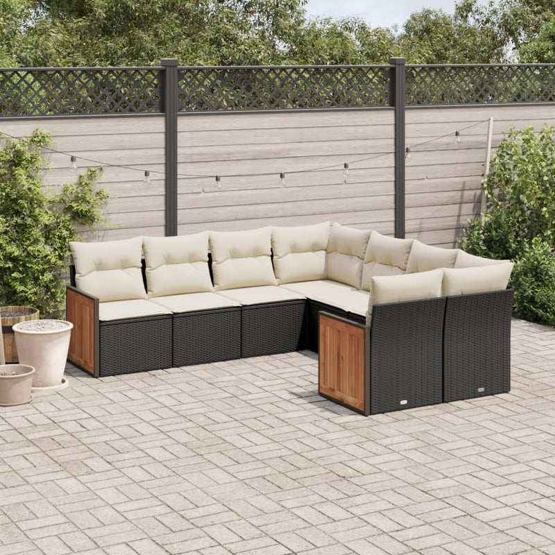 8-tlg. Garten-Sofagarnitur mit Kissen Schwarz Poly Rattan