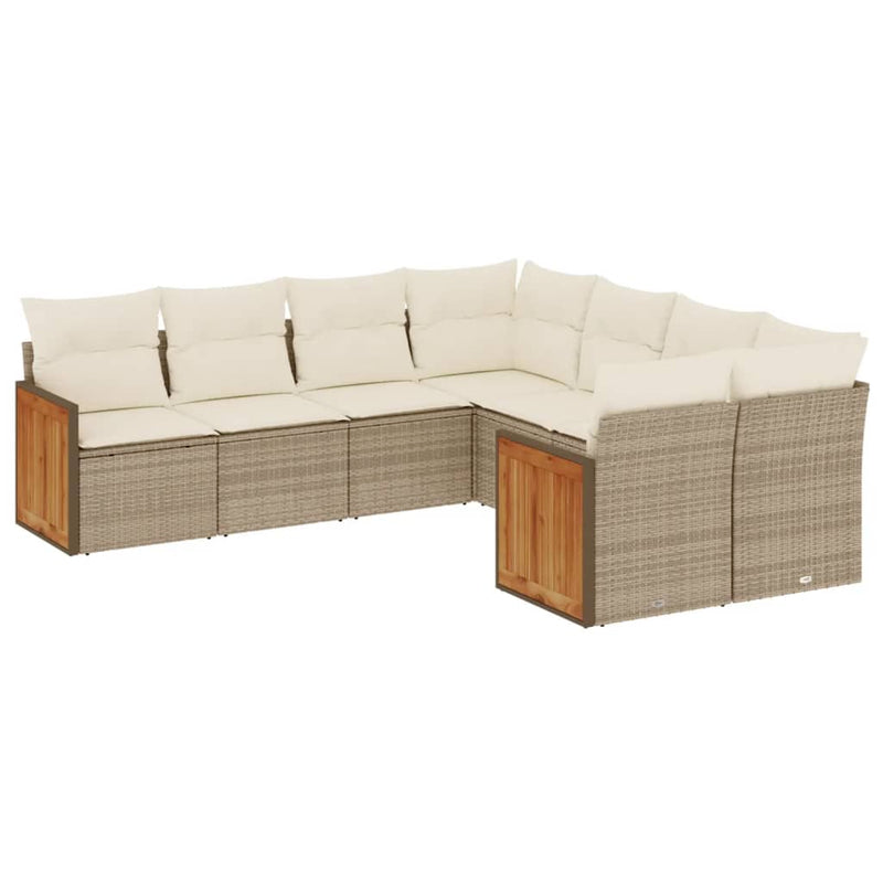 8-tlg. Garten-Sofagarnitur mit Kissen Beige Poly Rattan