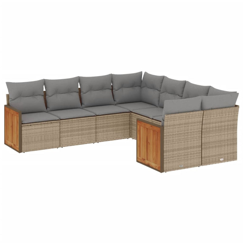 8-tlg. Garten-Sofagarnitur mit Kissen Beige Poly Rattan