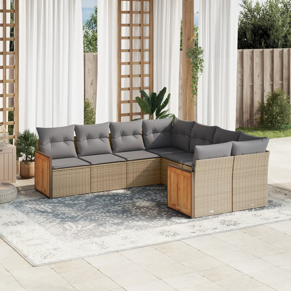 8-tlg. Garten-Sofagarnitur mit Kissen Beige Poly Rattan