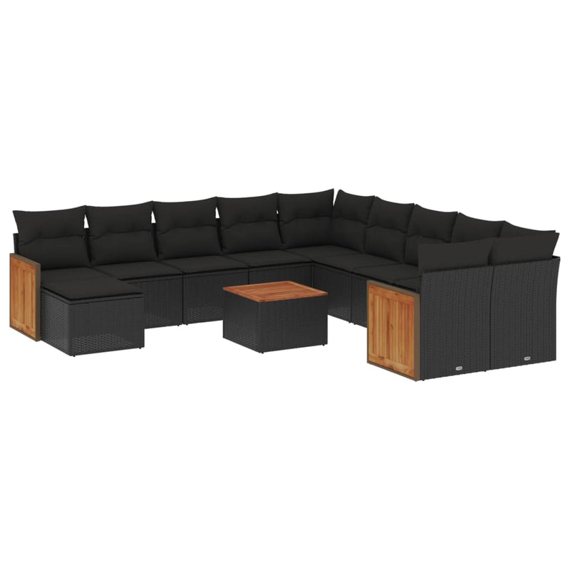 12-tlg. Garten-Sofagarnitur mit Kissen Schwarz Poly Rattan