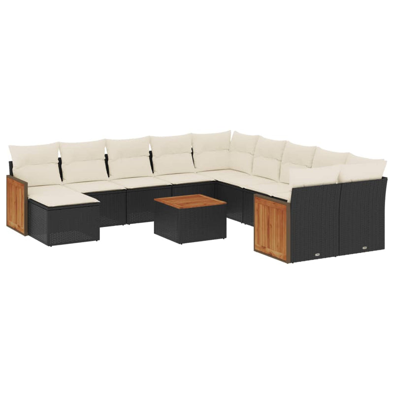 12-tlg. Garten-Sofagarnitur mit Kissen Schwarz Poly Rattan