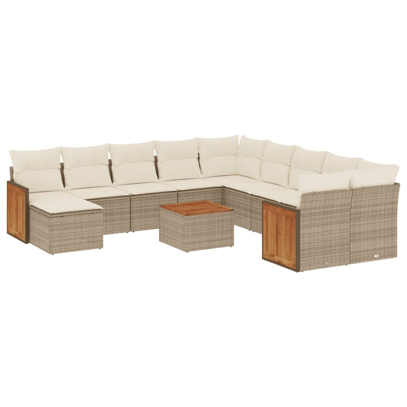 12-tlg. Garten-Sofagarnitur mit Kissen Beige Poly Rattan