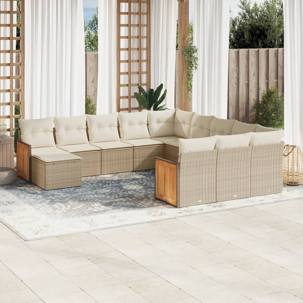 12-tlg. Garten-Sofagarnitur mit Kissen Beige Poly Rattan