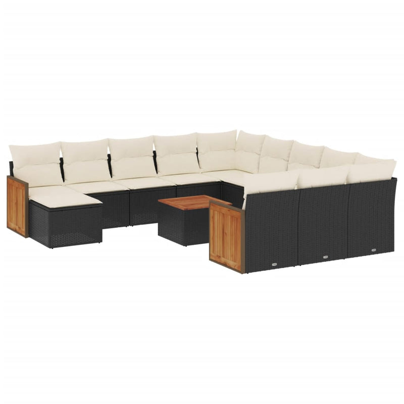 13-tlg. Garten-Sofagarnitur mit Kissen Schwarz Poly Rattan