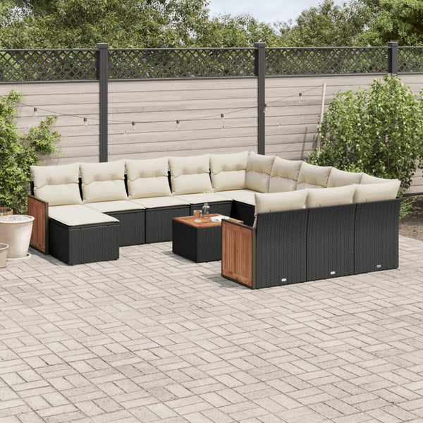 13-tlg. Garten-Sofagarnitur mit Kissen Schwarz Poly Rattan