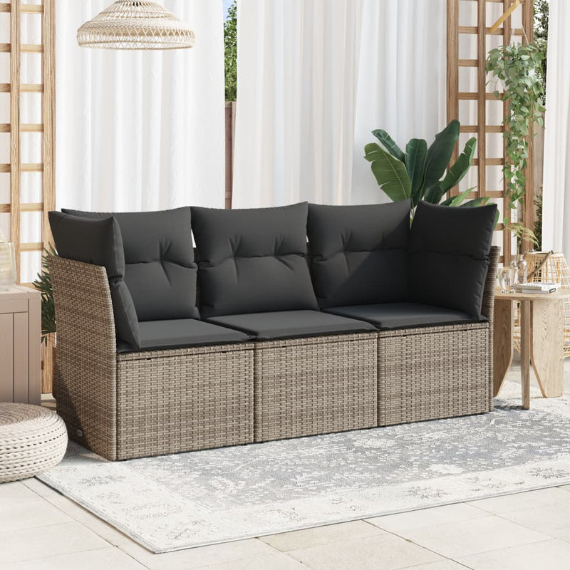 3-tlg. Garten-Sofagarnitur mit Kissen Grau Poly Rattan