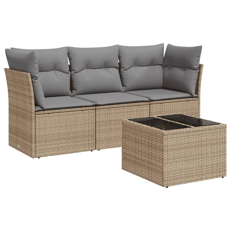 4-tlg. Garten-Sofagarnitur mit Kissen Beige Poly Rattan