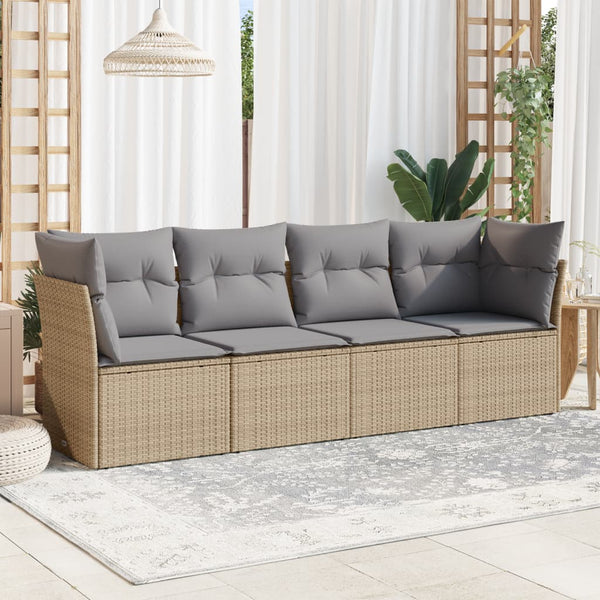 4-tlg. Garten-Sofagarnitur mit Kissen Beige Poly Rattan