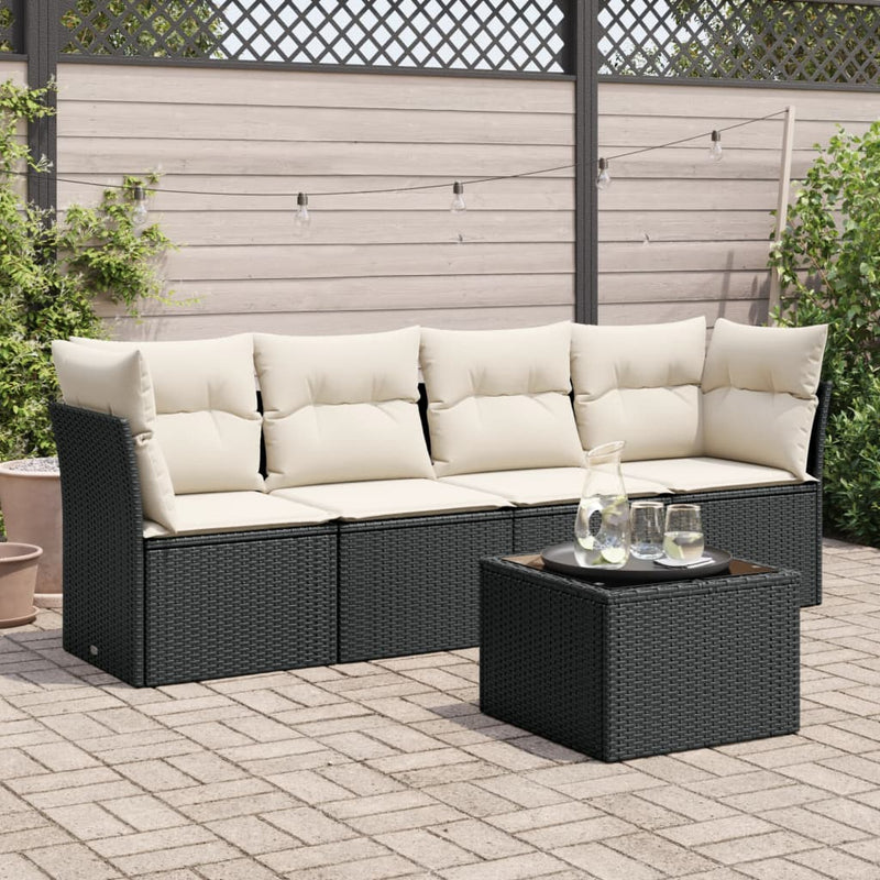 5-tlg. Garten-Sofagarnitur mit Kissen Schwarz Poly Rattan