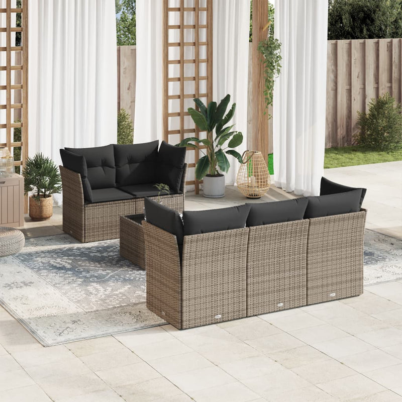 6-tlg. Garten-Sofagarnitur mit Kissen Grau Poly Rattan