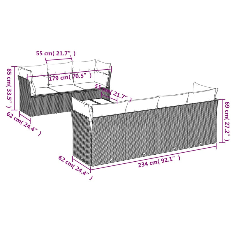 8-tlg. Garten-Sofagarnitur mit Kissen Beige Poly Rattan