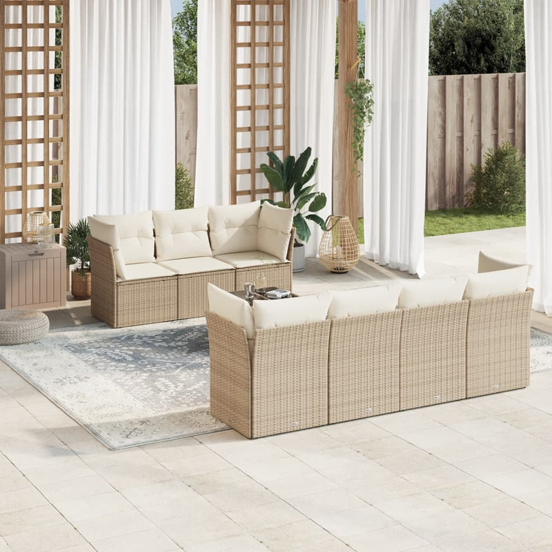 8-tlg. Garten-Sofagarnitur mit Kissen Beige Poly Rattan