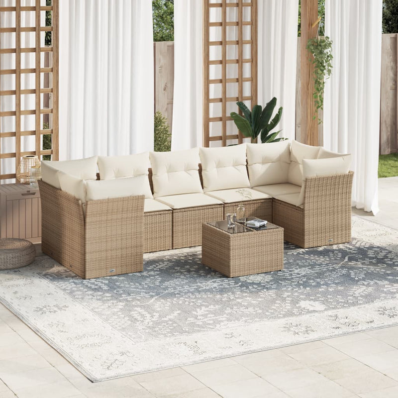 8-tlg. Garten-Sofagarnitur mit Kissen Beige Poly Rattan