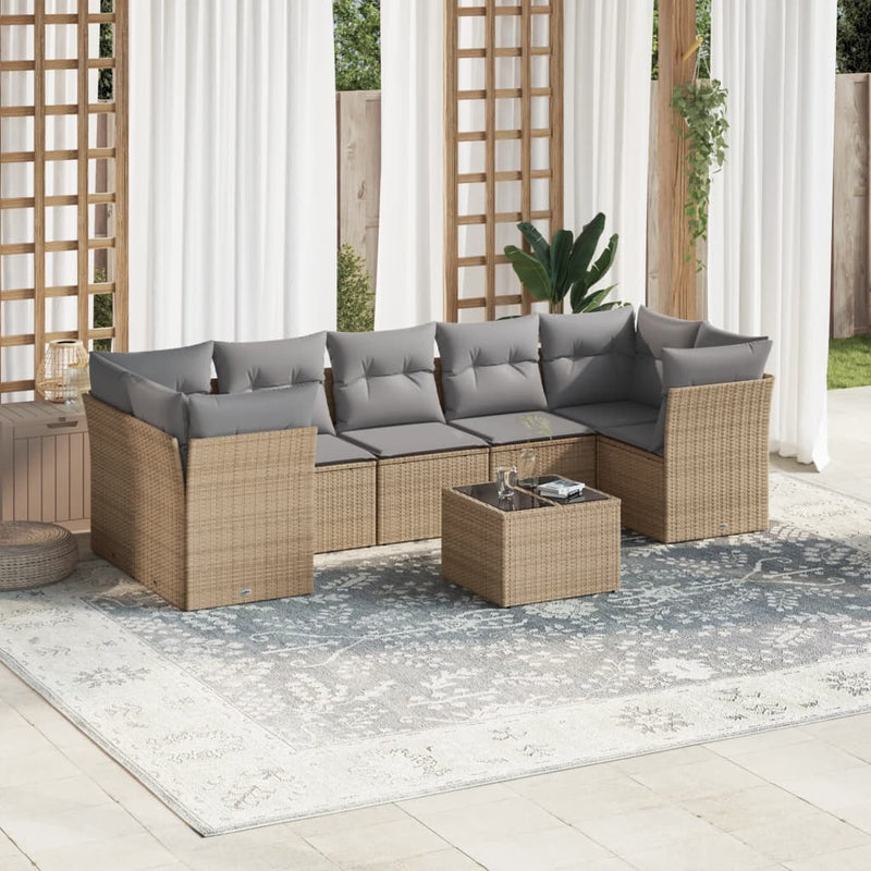 8-tlg. Garten-Sofagarnitur mit Kissen Beige Poly Rattan