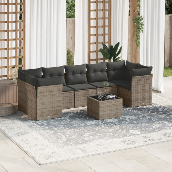 8-tlg. Garten-Sofagarnitur mit Kissen Grau Poly Rattan