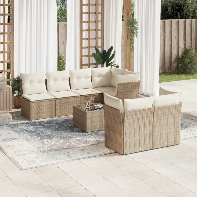 8-tlg. Garten-Sofagarnitur mit Kissen Beige Poly Rattan