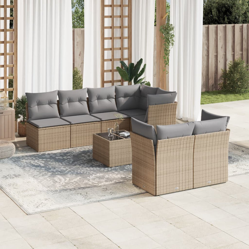 8-tlg. Garten-Sofagarnitur mit Kissen Beige Poly Rattan