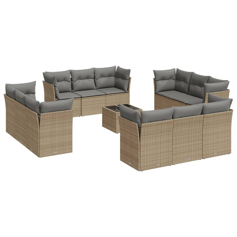 13-tlg. Garten-Sofagarnitur mit Kissen Beige Poly Rattan