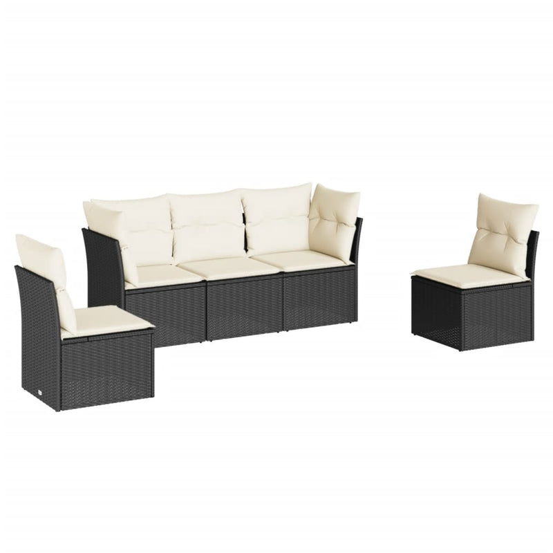 5-tlg. Garten-Sofagarnitur mit Kissen Schwarz Poly Rattan