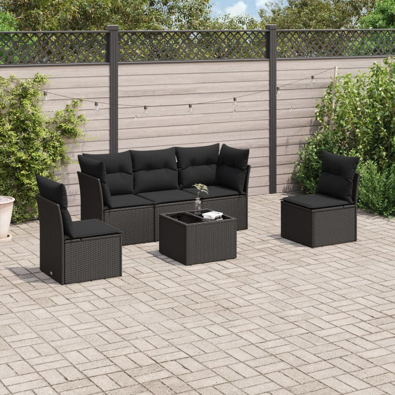 6-tlg. Garten-Sofagarnitur mit Kissen Schwarz Poly Rattan