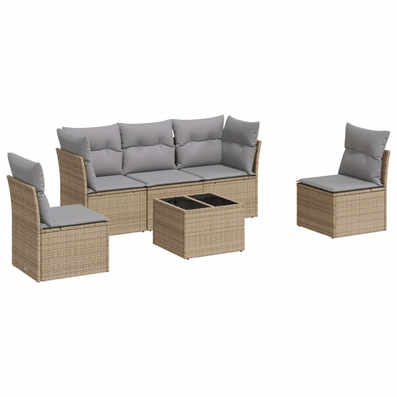 6-tlg. Garten-Sofagarnitur mit Kissen Beige Poly Rattan