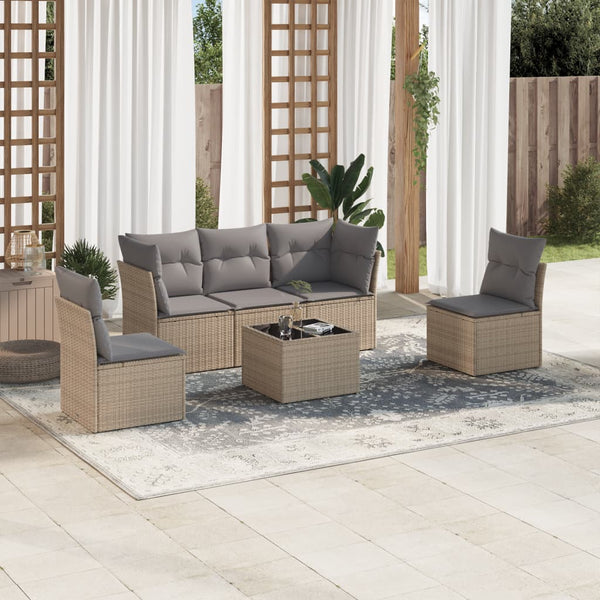 6-tlg. Garten-Sofagarnitur mit Kissen Beige Poly Rattan