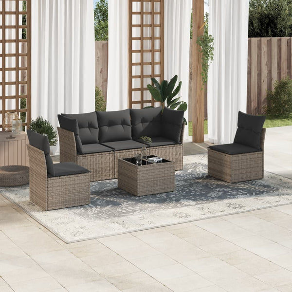 6-tlg. Garten-Sofagarnitur mit Kissen Grau Poly Rattan