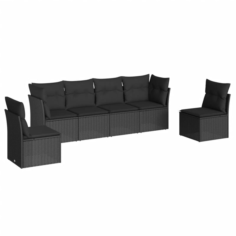 6-tlg. Garten-Sofagarnitur mit Kissen Schwarz Poly Rattan