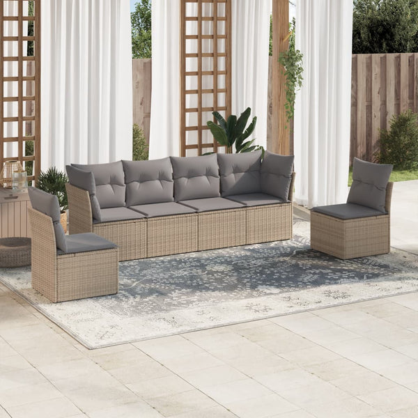 6-tlg. Garten-Sofagarnitur mit Kissen Beige Poly Rattan