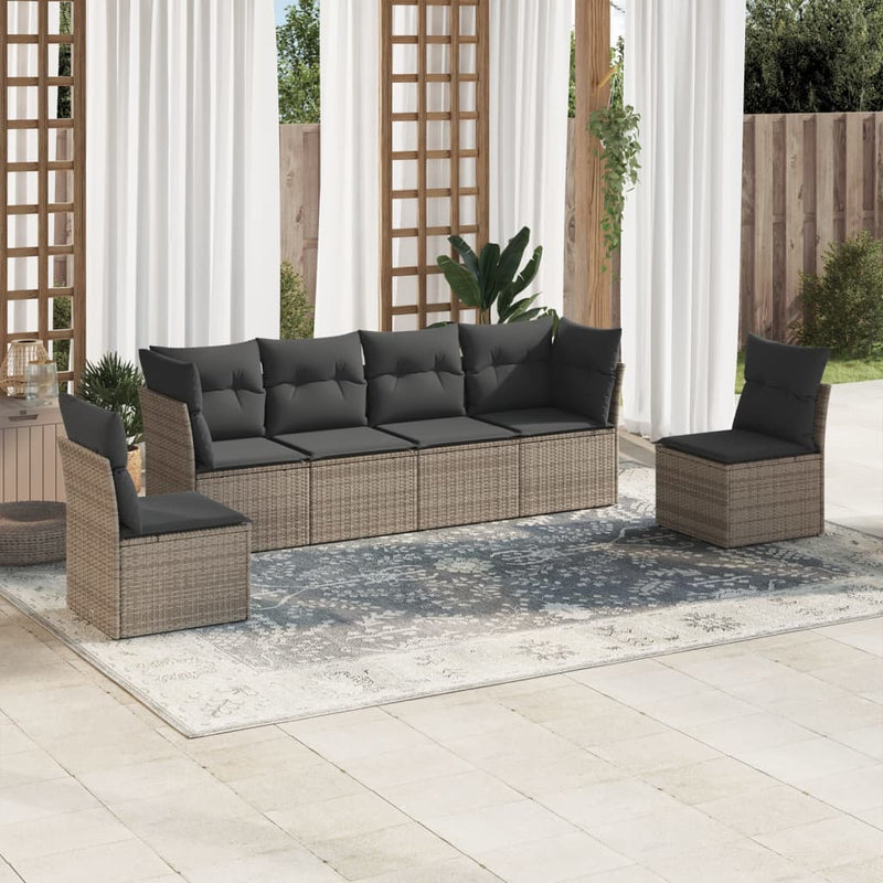 6-tlg. Garten-Sofagarnitur mit Kissen Grau Poly Rattan