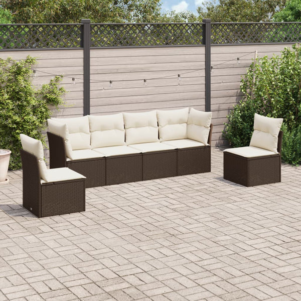 6-tlg. Garten-Sofagarnitur mit Kissen Braun Poly Rattan