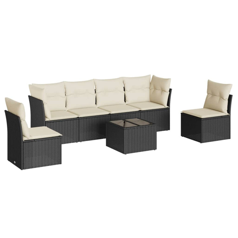 7-tlg. Garten-Sofagarnitur mit Kissen Schwarz Poly Rattan