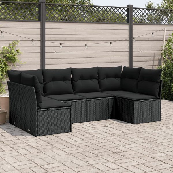 6-tlg. Garten-Sofagarnitur mit Kissen Schwarz Poly Rattan