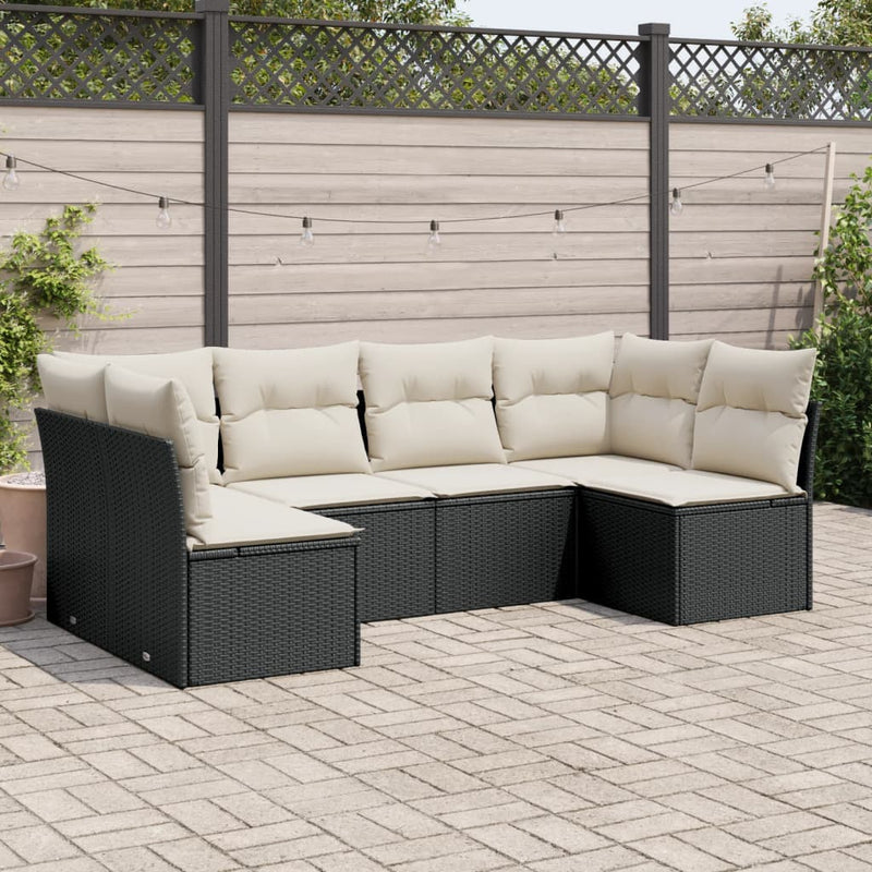 6-tlg. Garten-Sofagarnitur mit Kissen Schwarz Poly Rattan