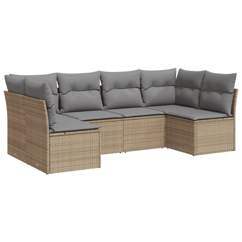 6-tlg. Garten-Sofagarnitur mit Kissen Beige Poly Rattan