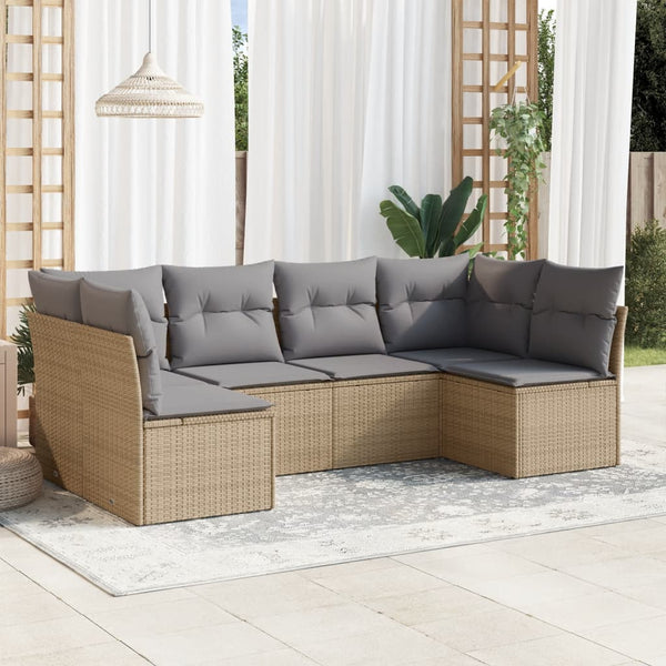 6-tlg. Garten-Sofagarnitur mit Kissen Beige Poly Rattan