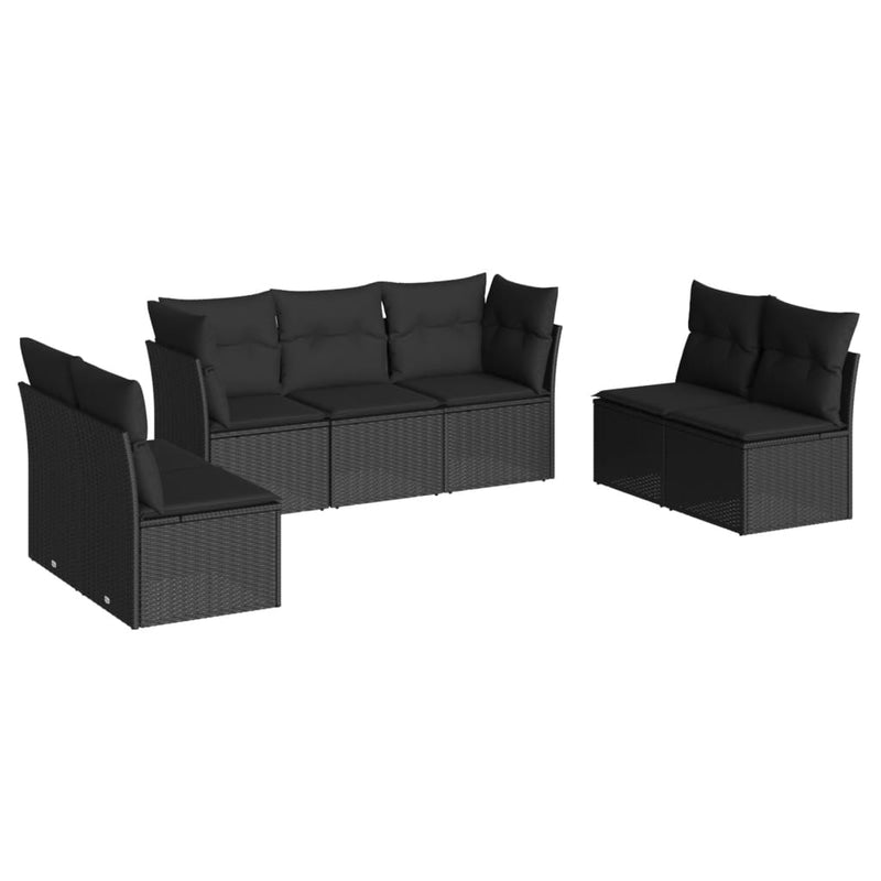 7-tlg. Garten-Sofagarnitur mit Kissen Schwarz Poly Rattan